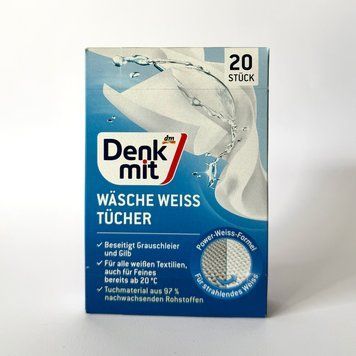 Серветки для відновлення білого кольору Denkmit W&auml;sche-Weiss-T&uuml;cher 20 шт ооо12 фото